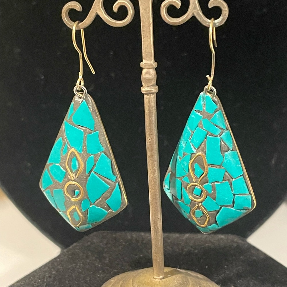 Turquoise and Brass inlay Earrings